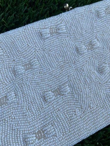1960’s White Beaded Envelope Clutch with Bow Design